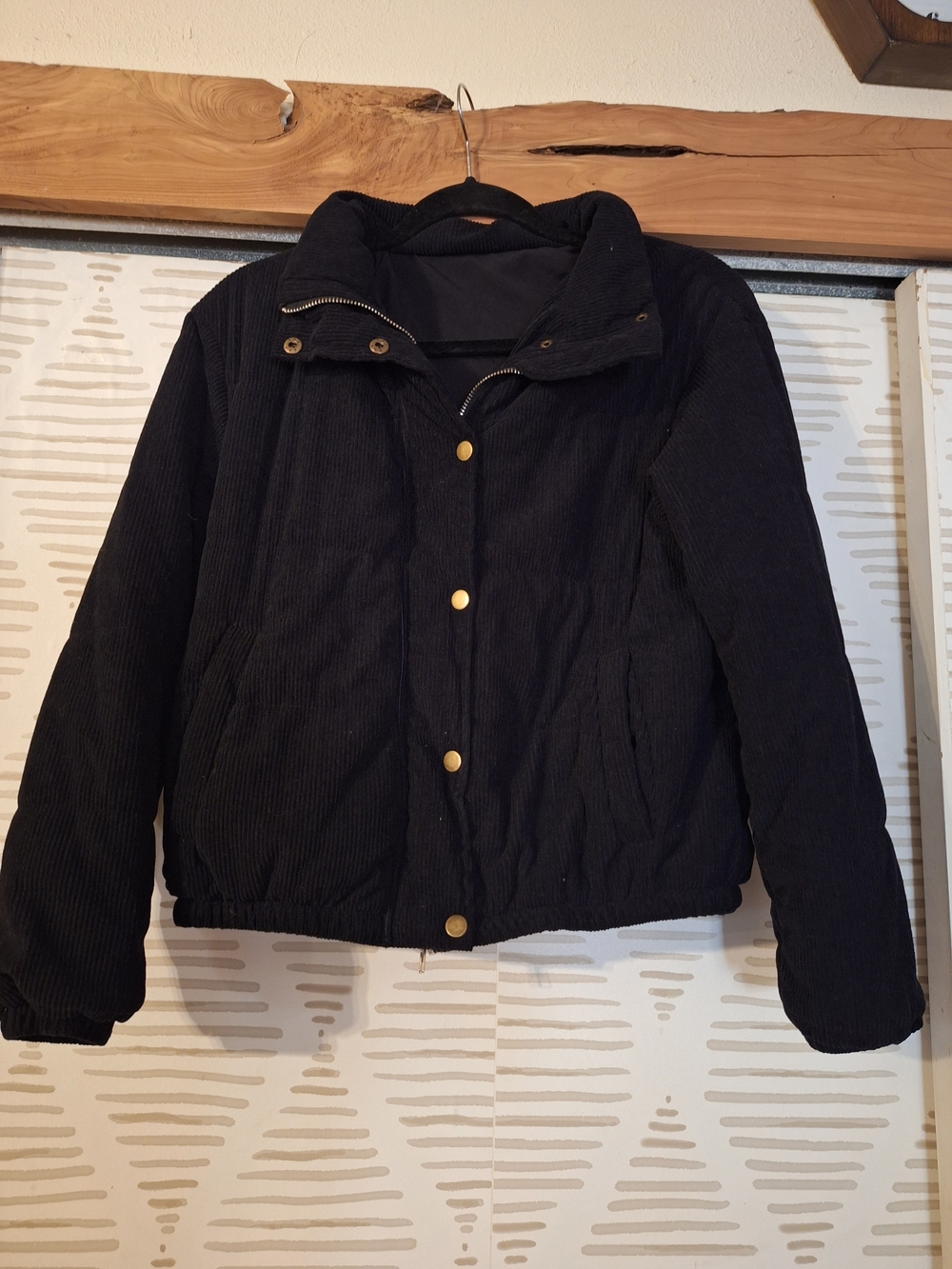 Women's Black Corduroy Zip & Snap Jacket Size Small